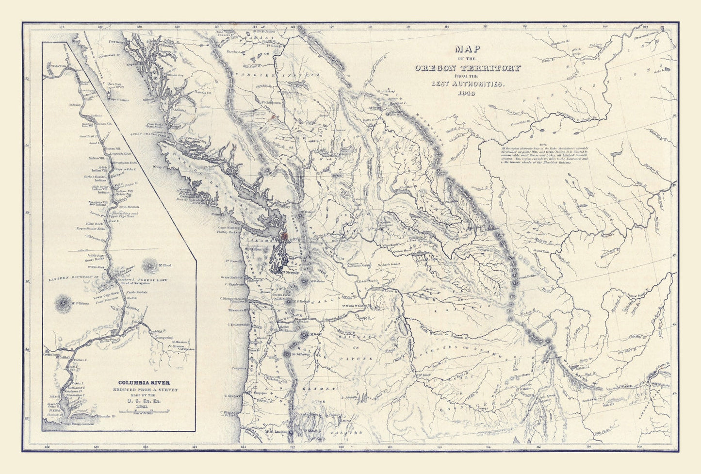 Vintage Map of Washington Territory, 1849