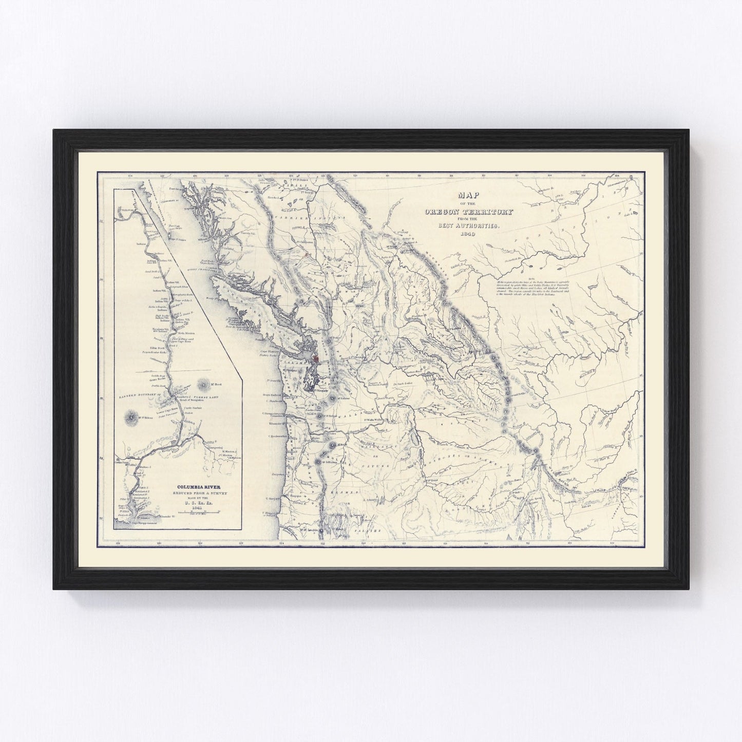 Vintage map of Washington Territory, 1849, earliest Pacific Northwest cartography, digitally restored