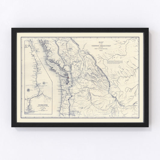 Vintage map of Washington Territory, 1849, earliest Pacific Northwest cartography, digitally restored