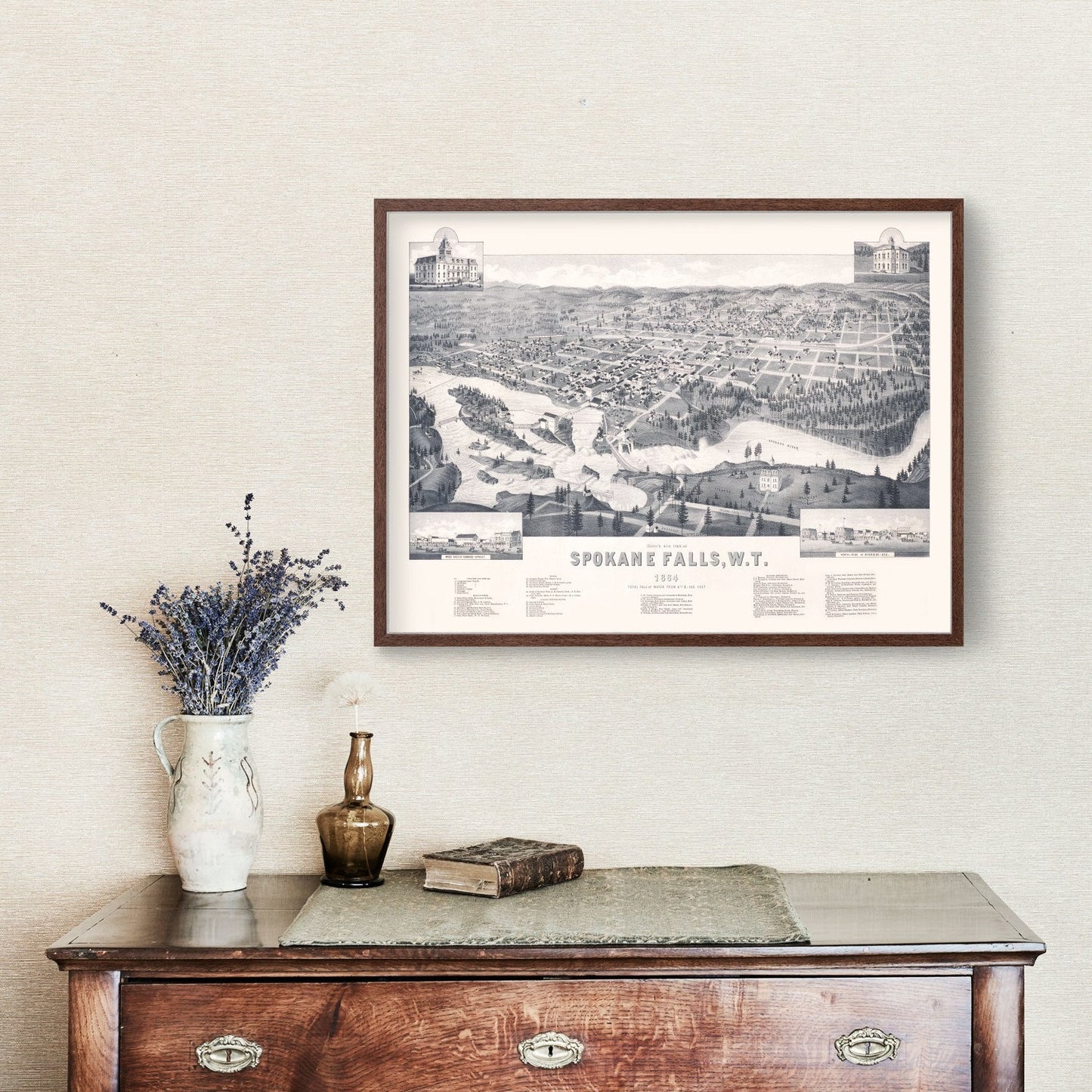 Vintage Map of Spokane Falls, Washington, 1884