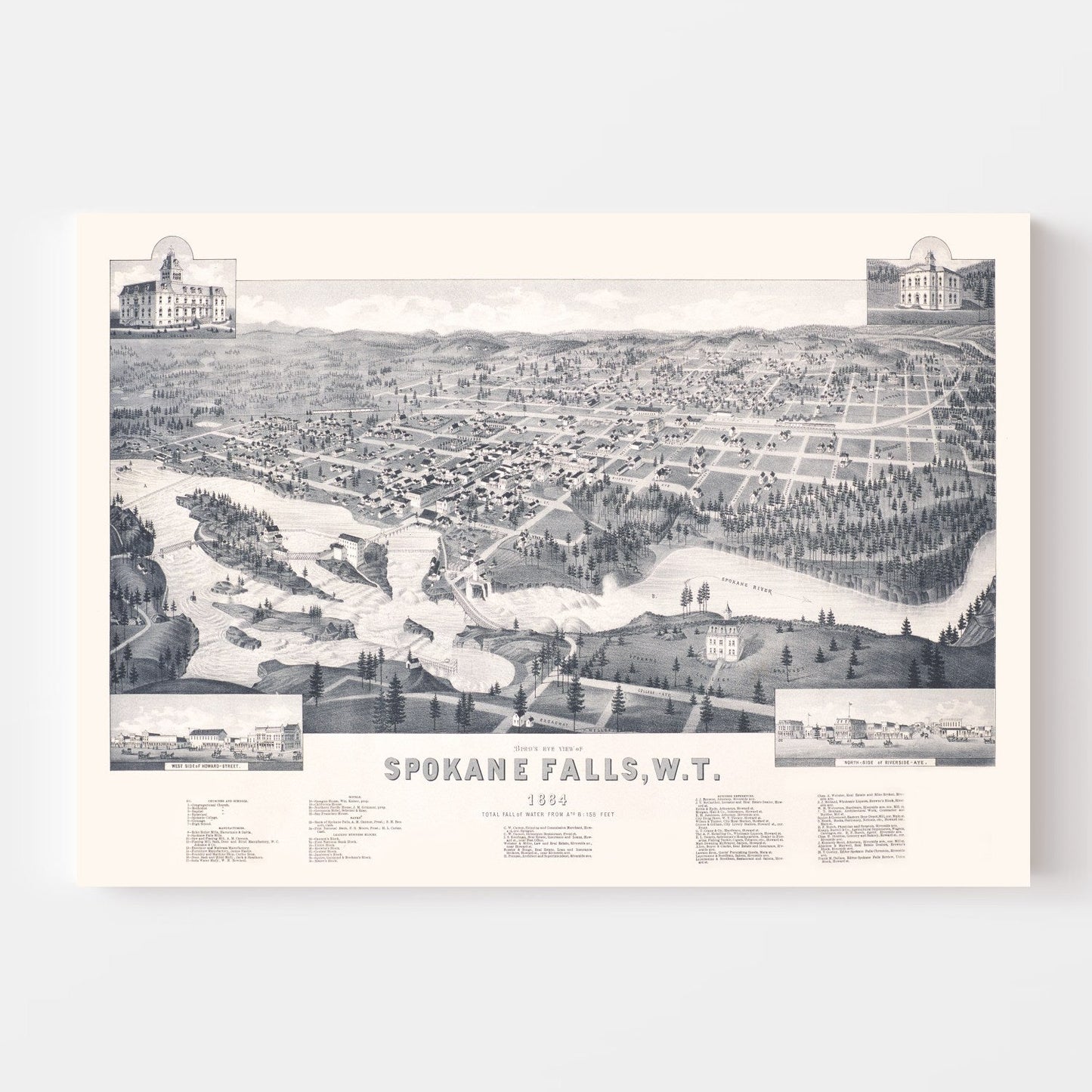 Vintage Map of Spokane Falls, Washington, 1884
