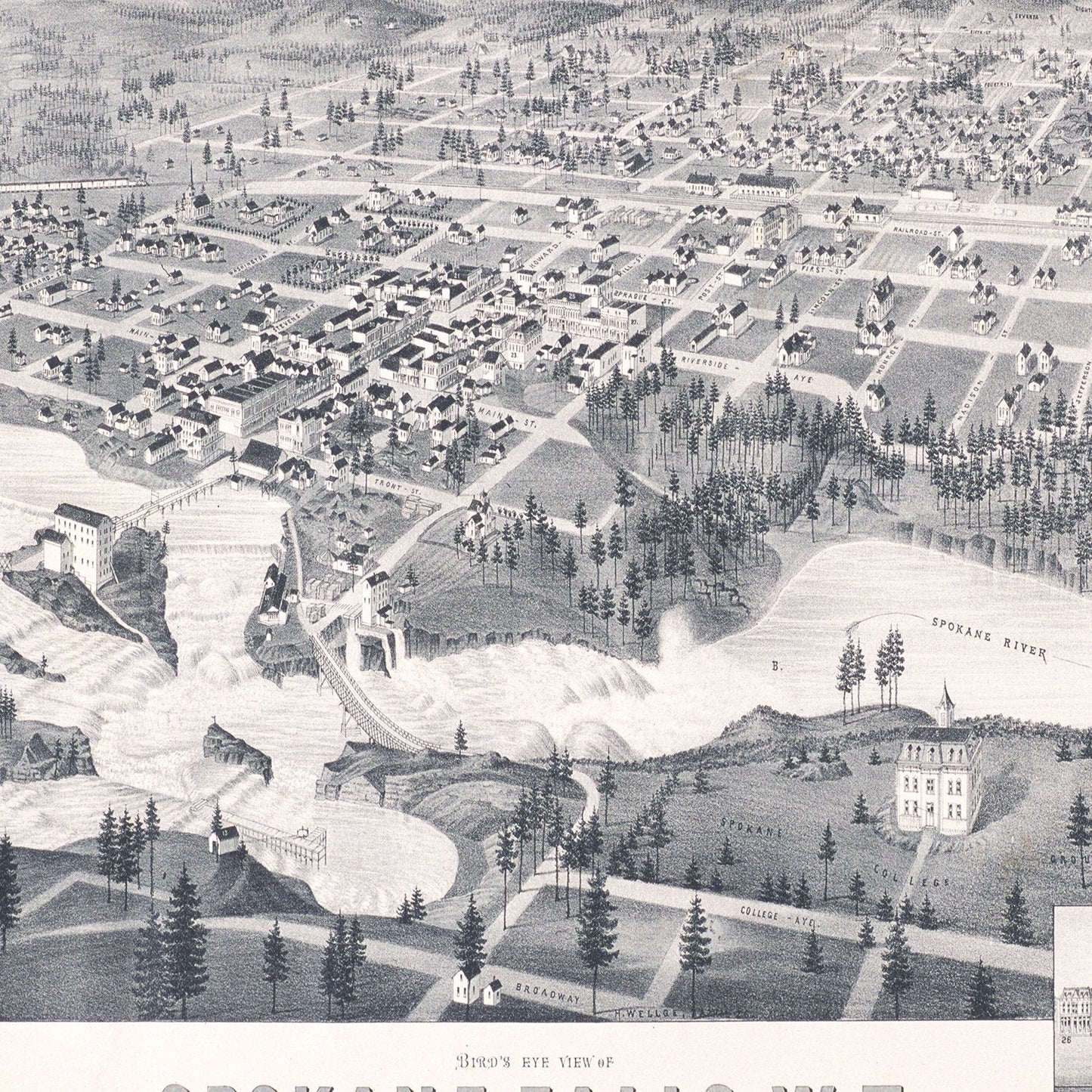 Vintage Map of Spokane Falls, Washington, 1884