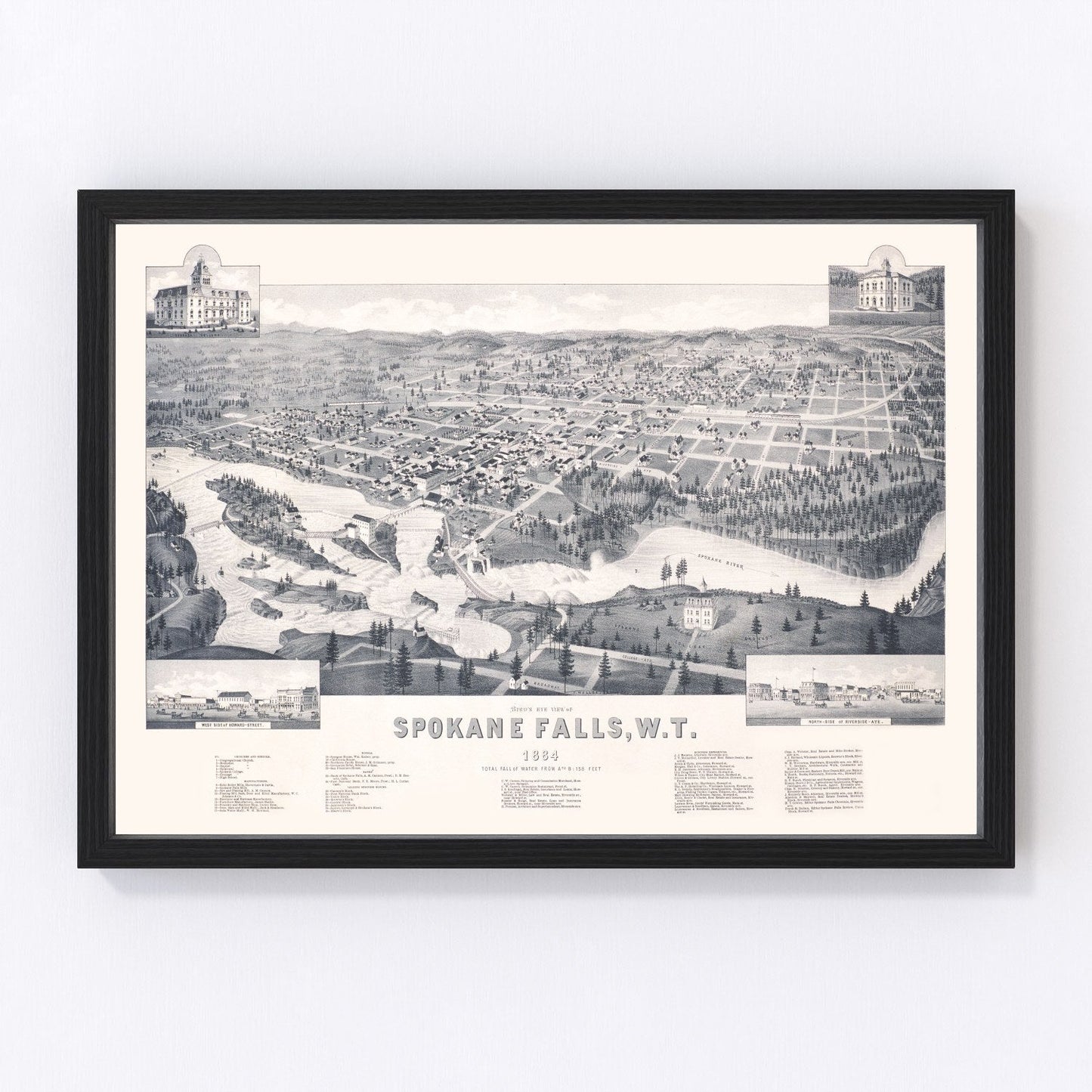 vintage map of Spokane Falls, Washington, 1884