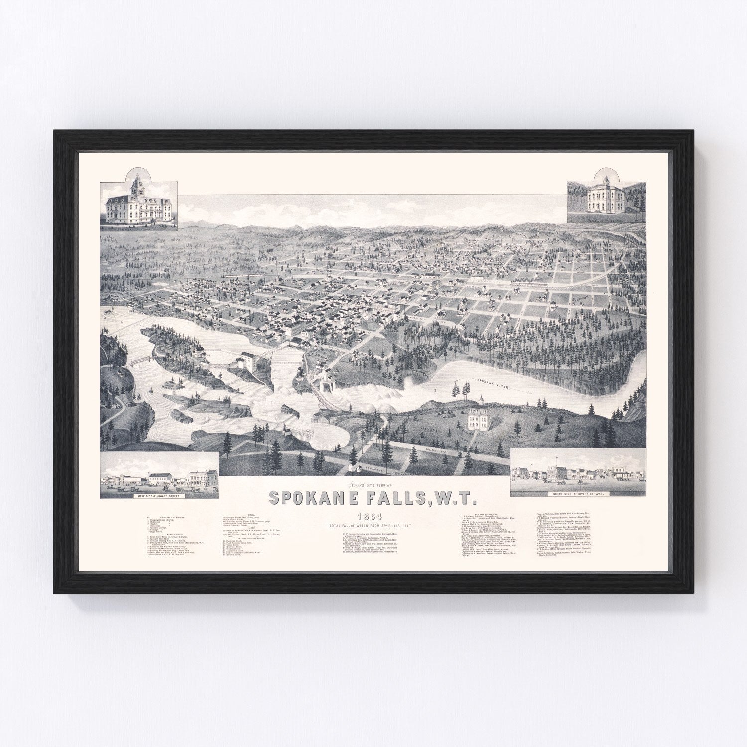vintage map of Spokane Falls, Washington, 1884