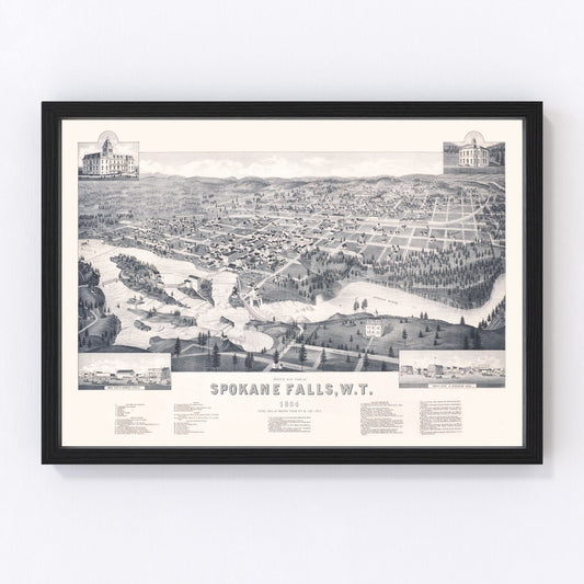 vintage map of Spokane Falls, Washington, 1884