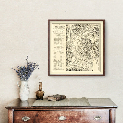 Vintage Map of Camp Spokane, Washington, 1882 | Wall Art