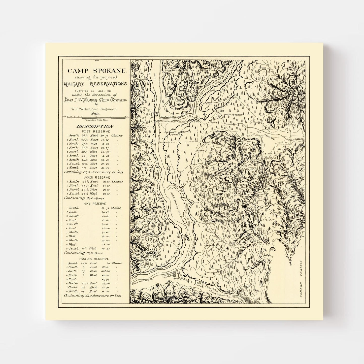 Vintage Map of Camp Spokane, Washington, 1882 | Wall Art
