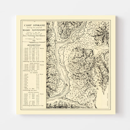 Vintage Map of Camp Spokane, Washington, 1882 | Wall Art