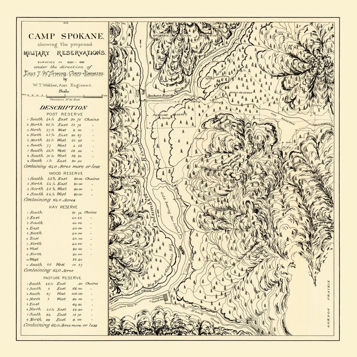 Vintage Map of Camp Spokane, Washington, 1882 | Wall Art