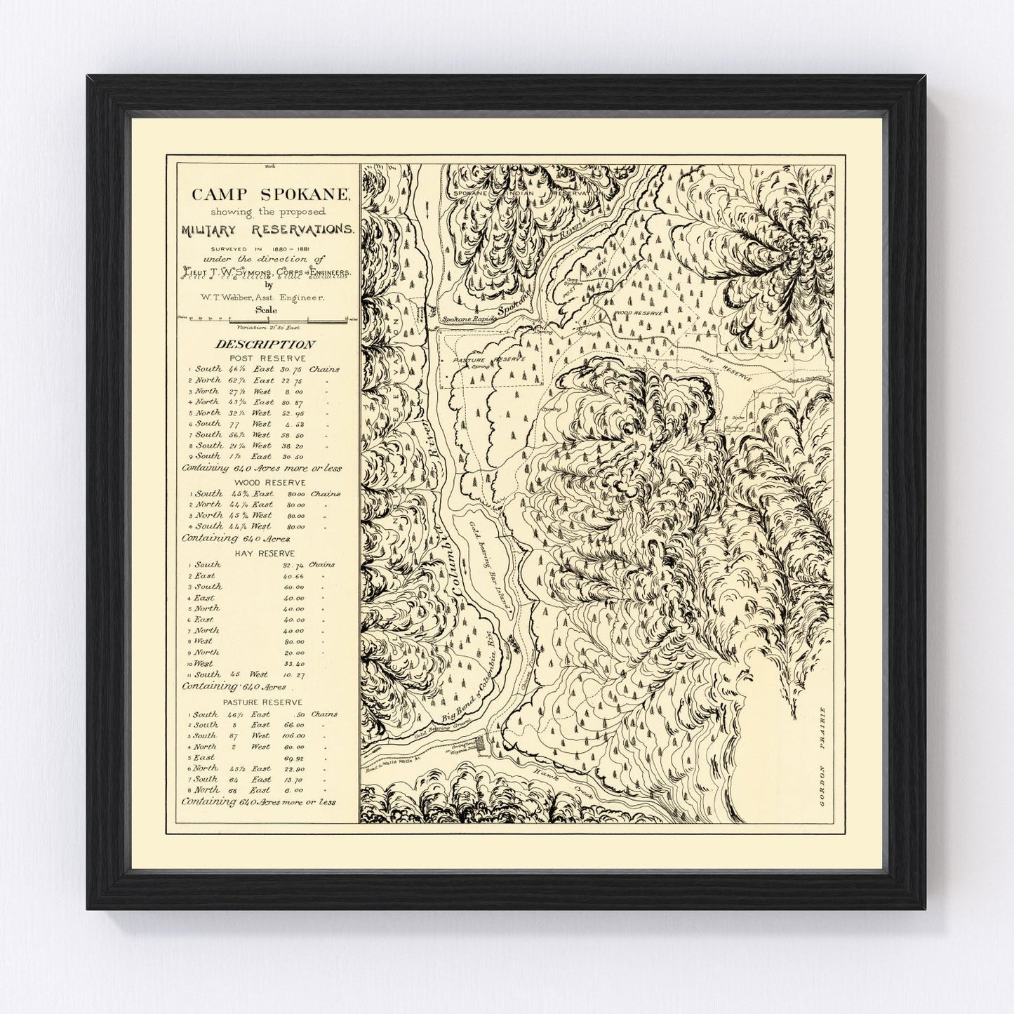 Vintage map of Camp Spokane, Washington, 1882, digitally restored antique cartographic print