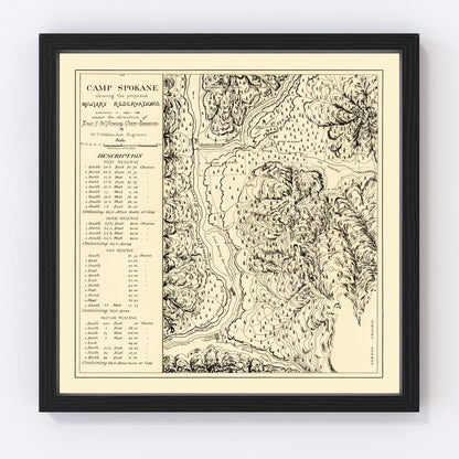 Vintage map of Camp Spokane, Washington, 1882, digitally restored antique cartographic print
