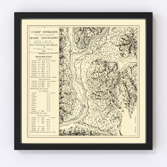 Vintage map of Camp Spokane, Washington, 1882, digitally restored antique cartographic print