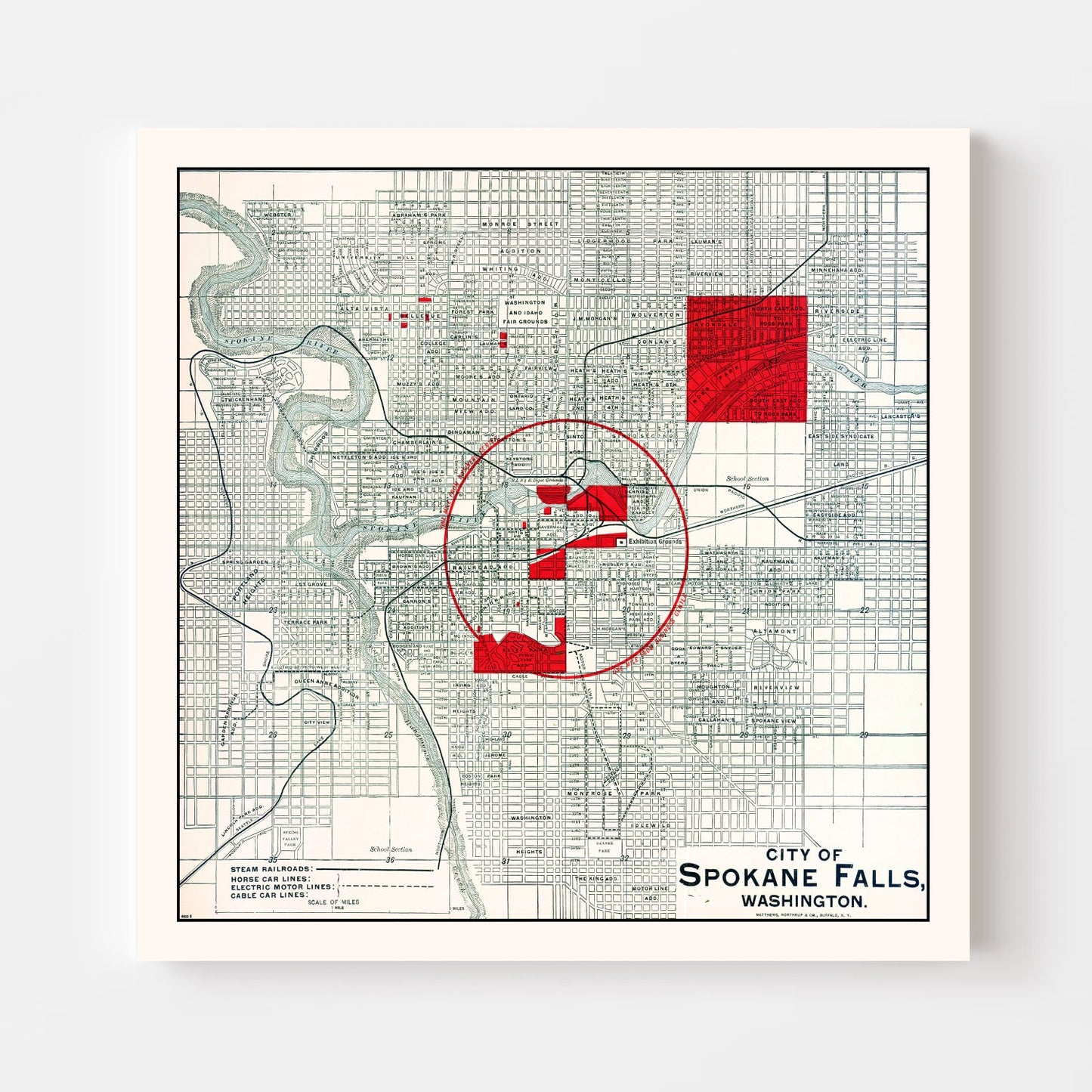 Vintage Map of Spokane Falls, Washington, 1890