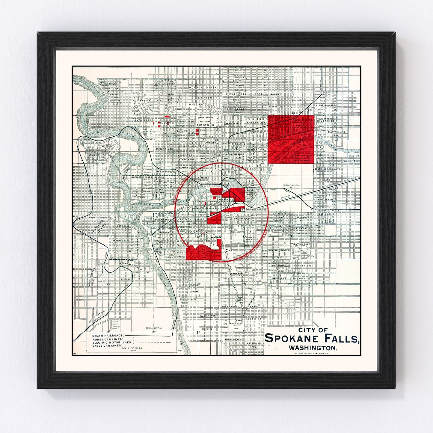 Vintage map of Spokane Falls, Washington, 1890