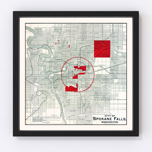 Vintage map of Spokane Falls, Washington, 1890