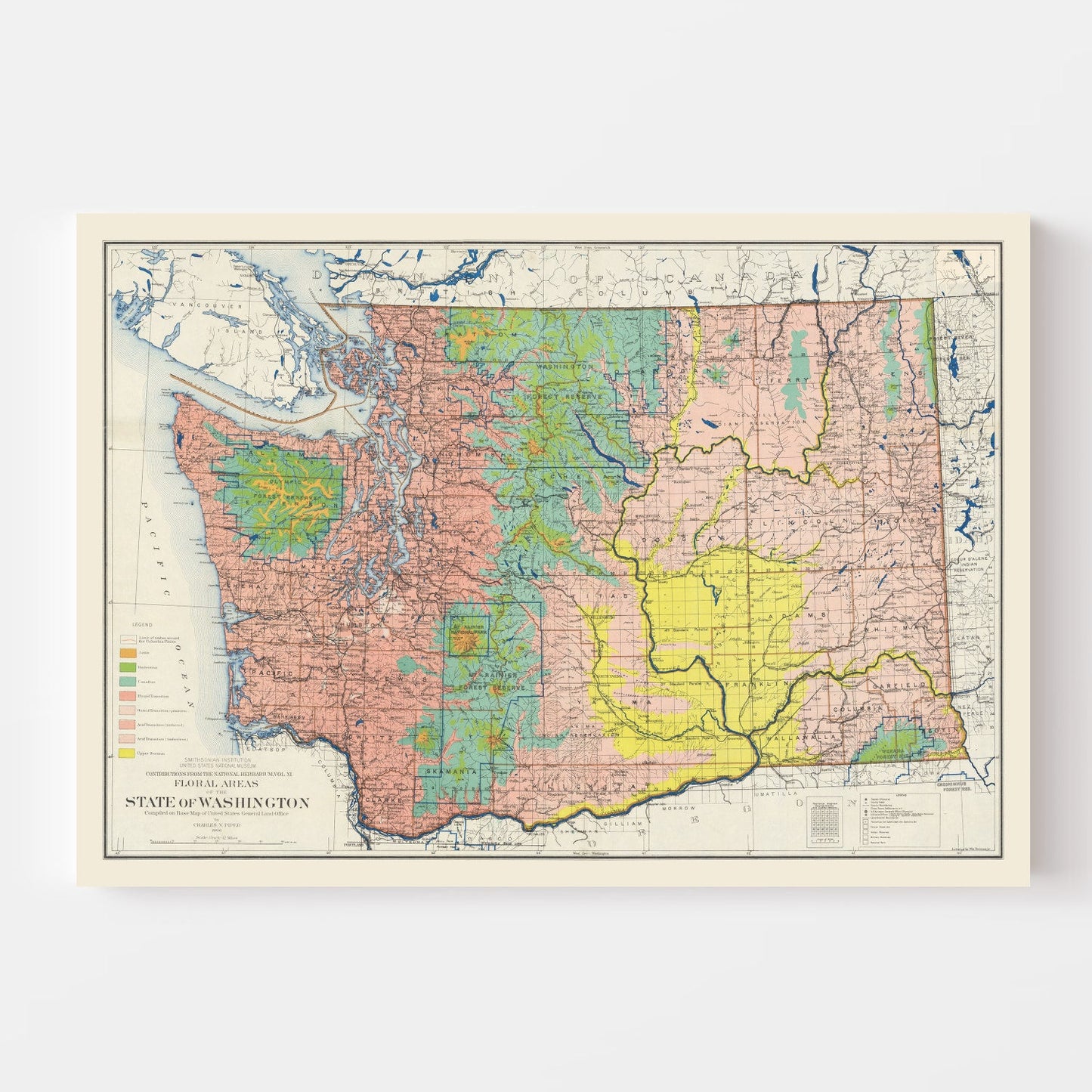 Vintage Map of Washington State, 1889 Edition B