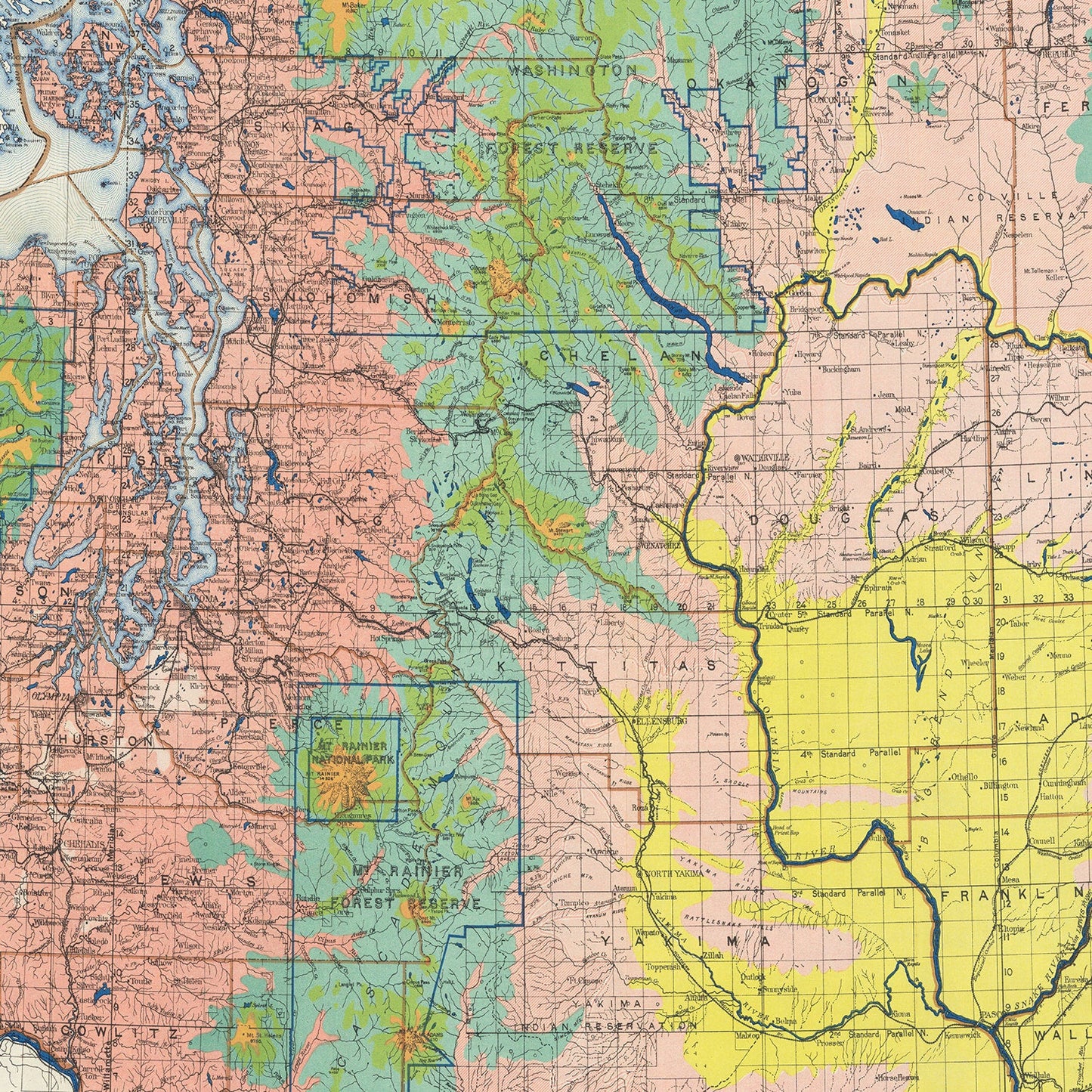 Vintage Map of Washington State, 1889 Edition B