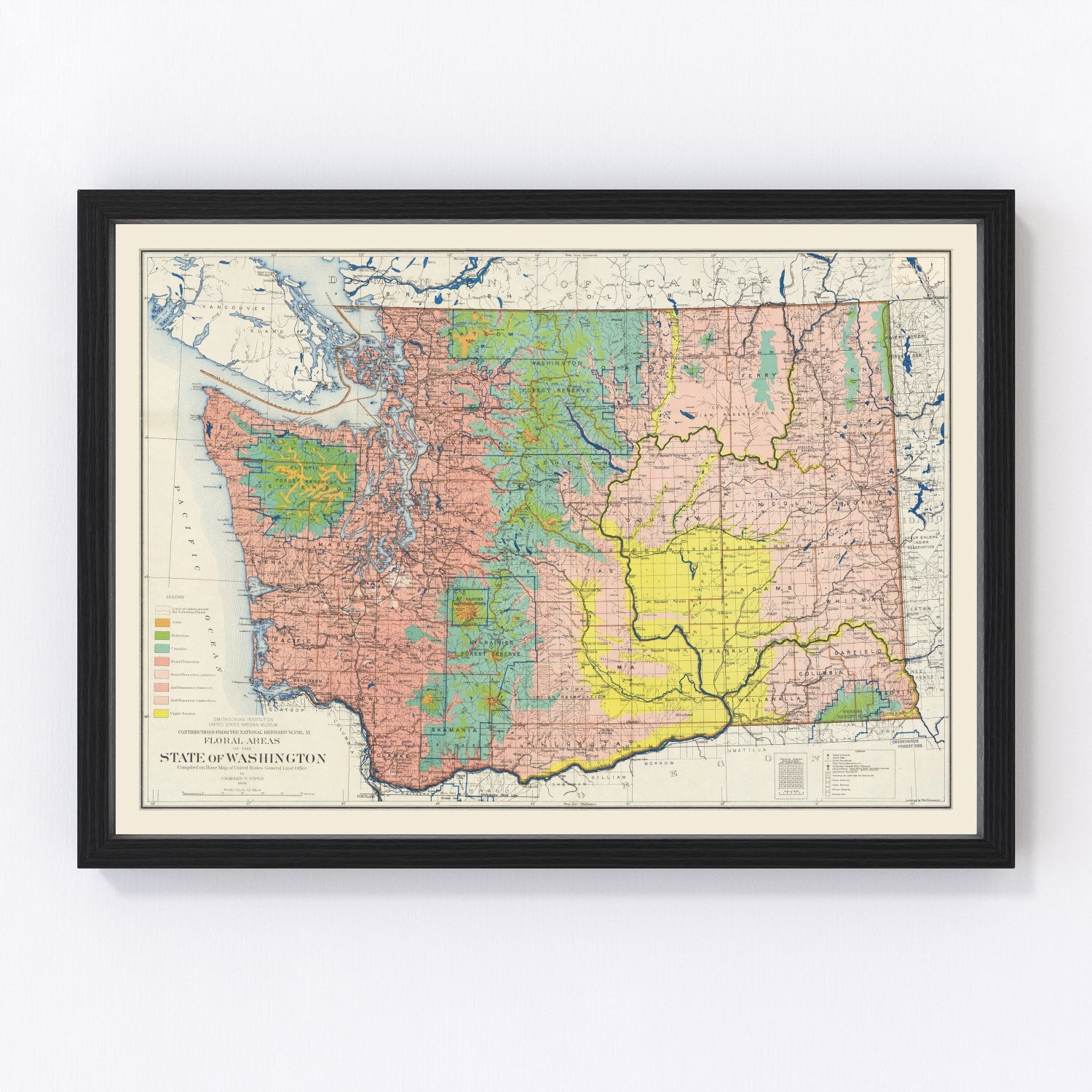 Vintage map of Washington State, 1889 Edition B, year of statehood, digitally restored