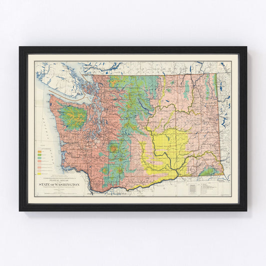Vintage map of Washington State, 1889 Edition B, year of statehood, digitally restored