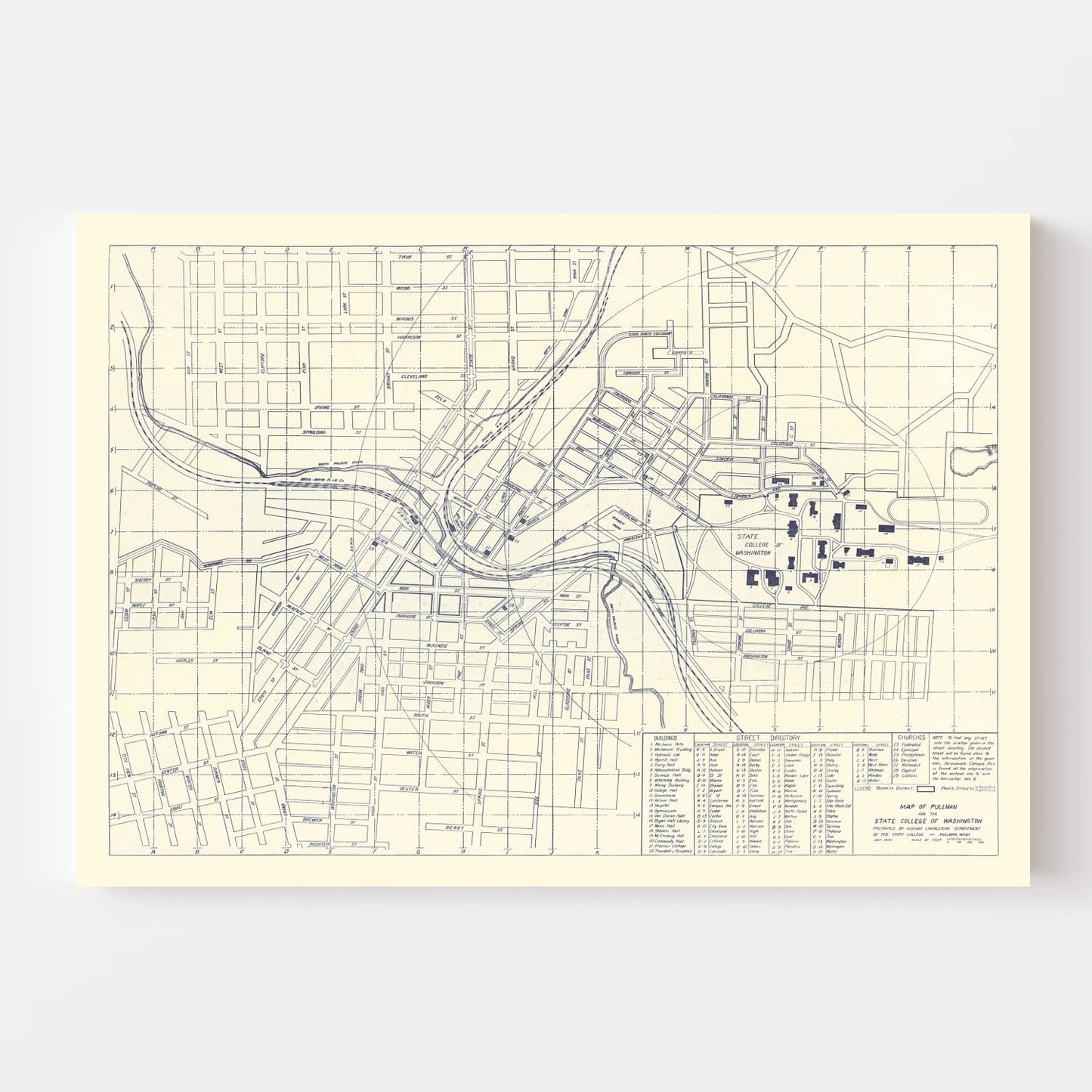 Washington State University, Pullman 1920 Vintage Map