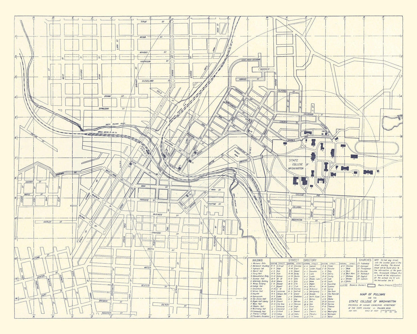 Washington State University, Pullman 1920 Vintage Map