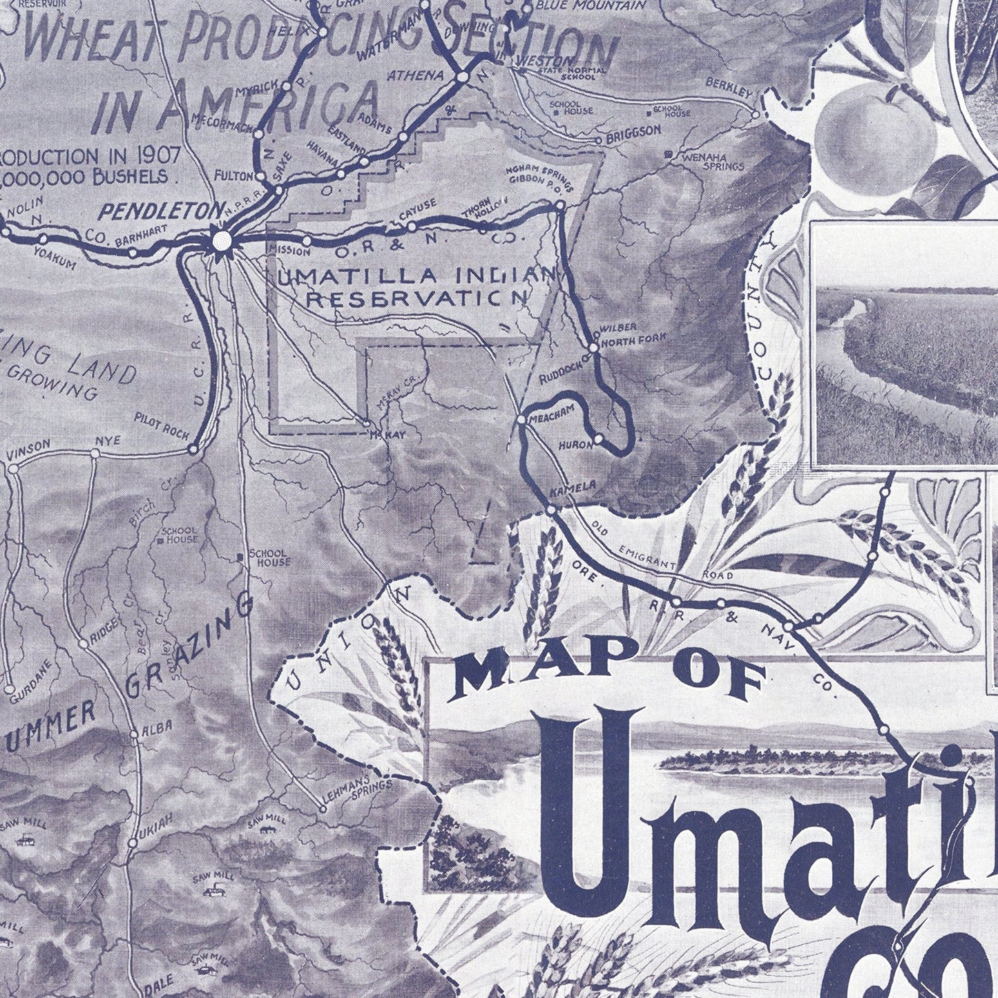 Vintage Map of Umatilla County, Washington, 1908