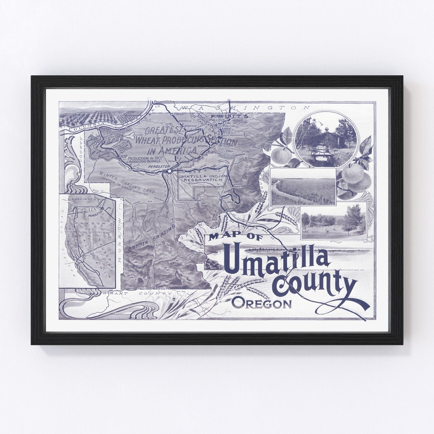 Vintage map of Umatilla County, Washington, 1908