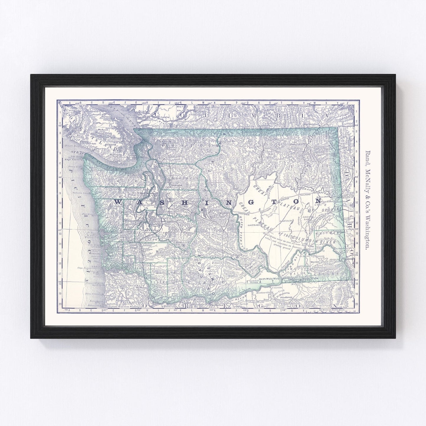 Vintage map of Washington Territory, 1881, settlements and railroads, digitally restored