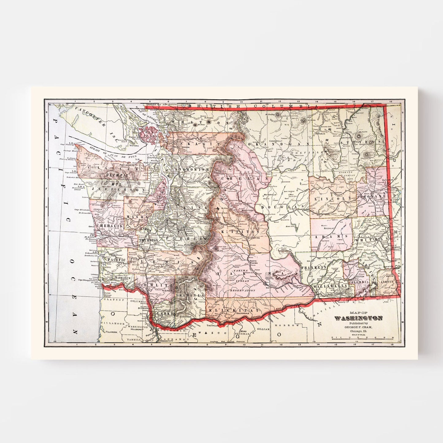 Vintage Map of Washington State, 1904