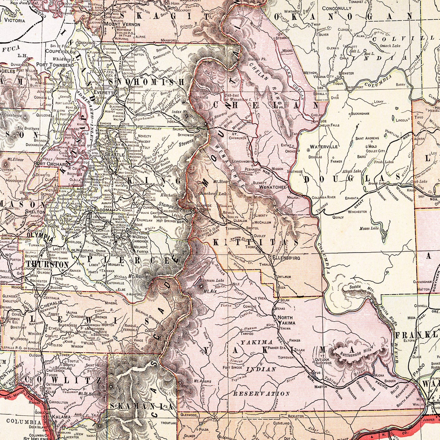 Vintage Map of Washington State, 1904