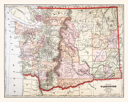 Vintage Map of Washington State, 1904