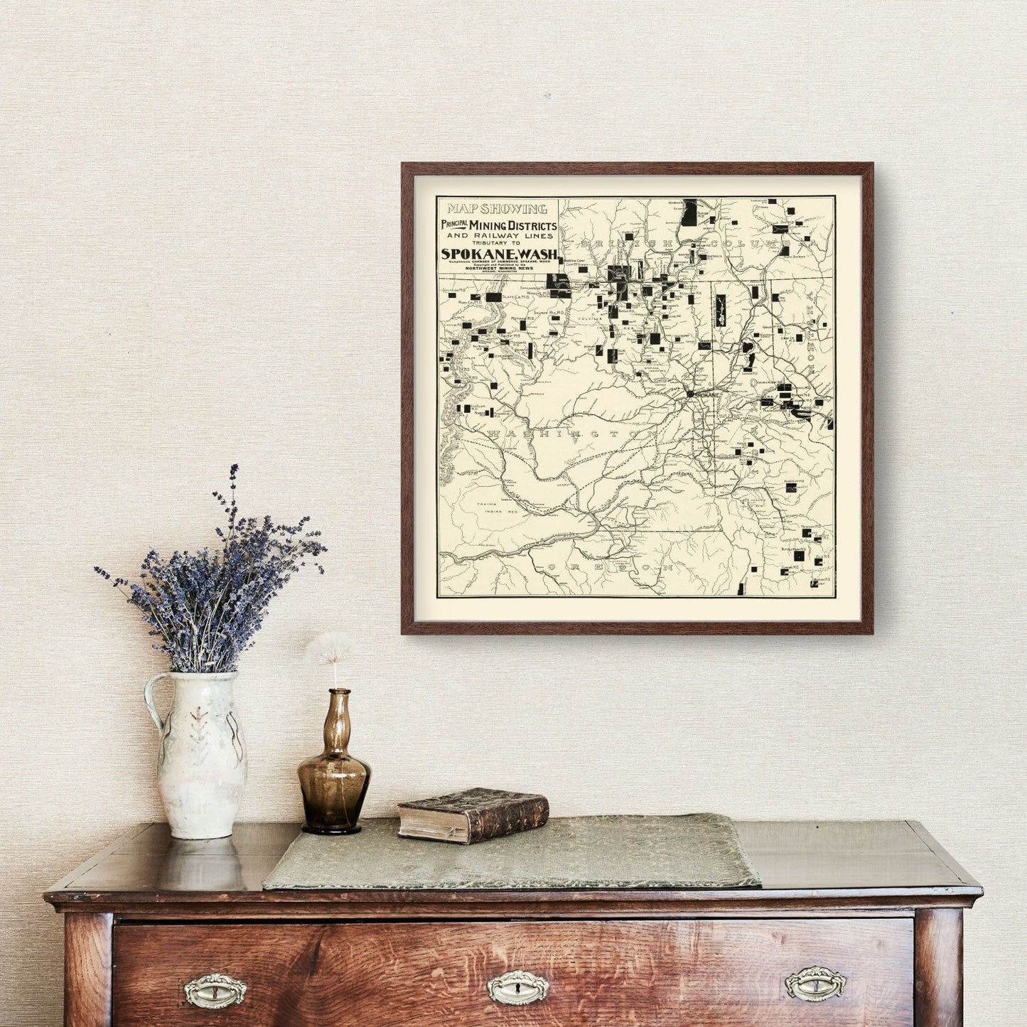 Vintage Map of Spokane Mining Districts, Washington, 1909