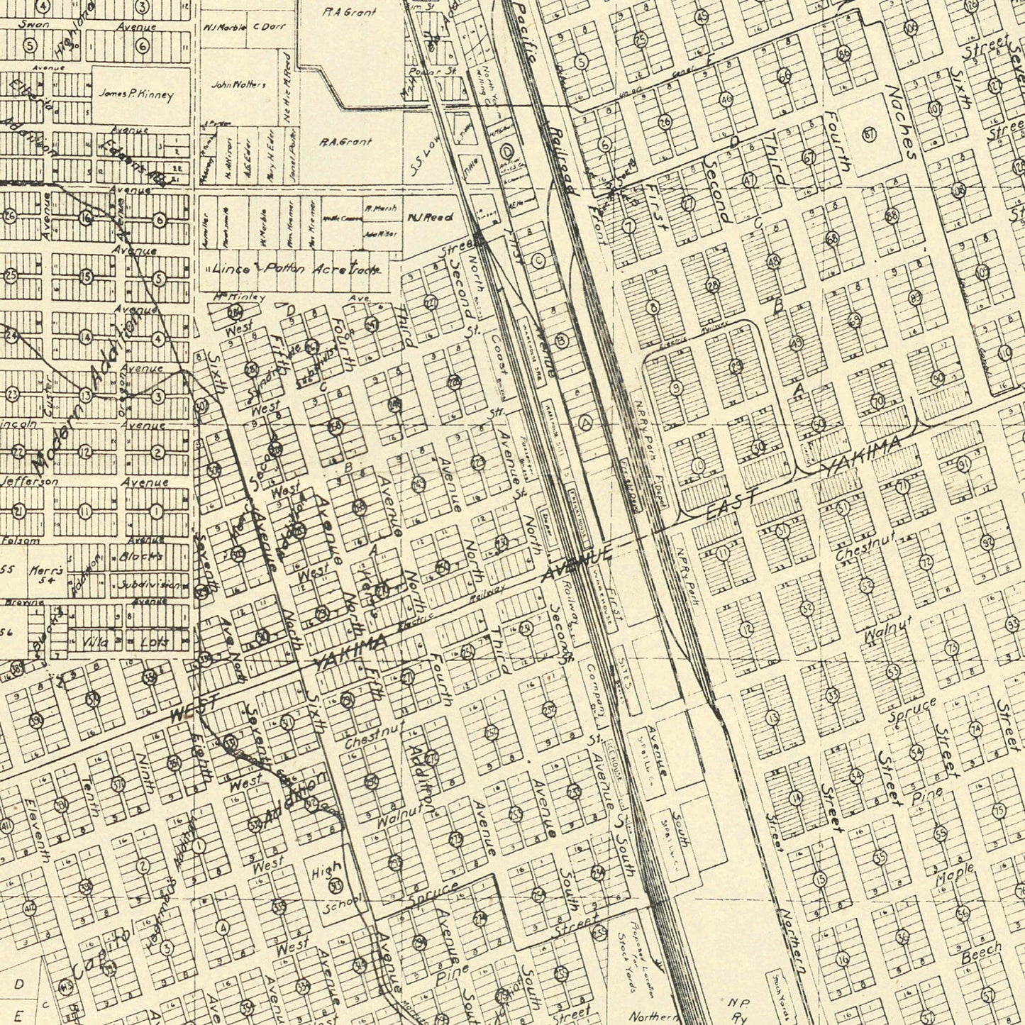 Vintage Map of North Yakima, Washington, 1908