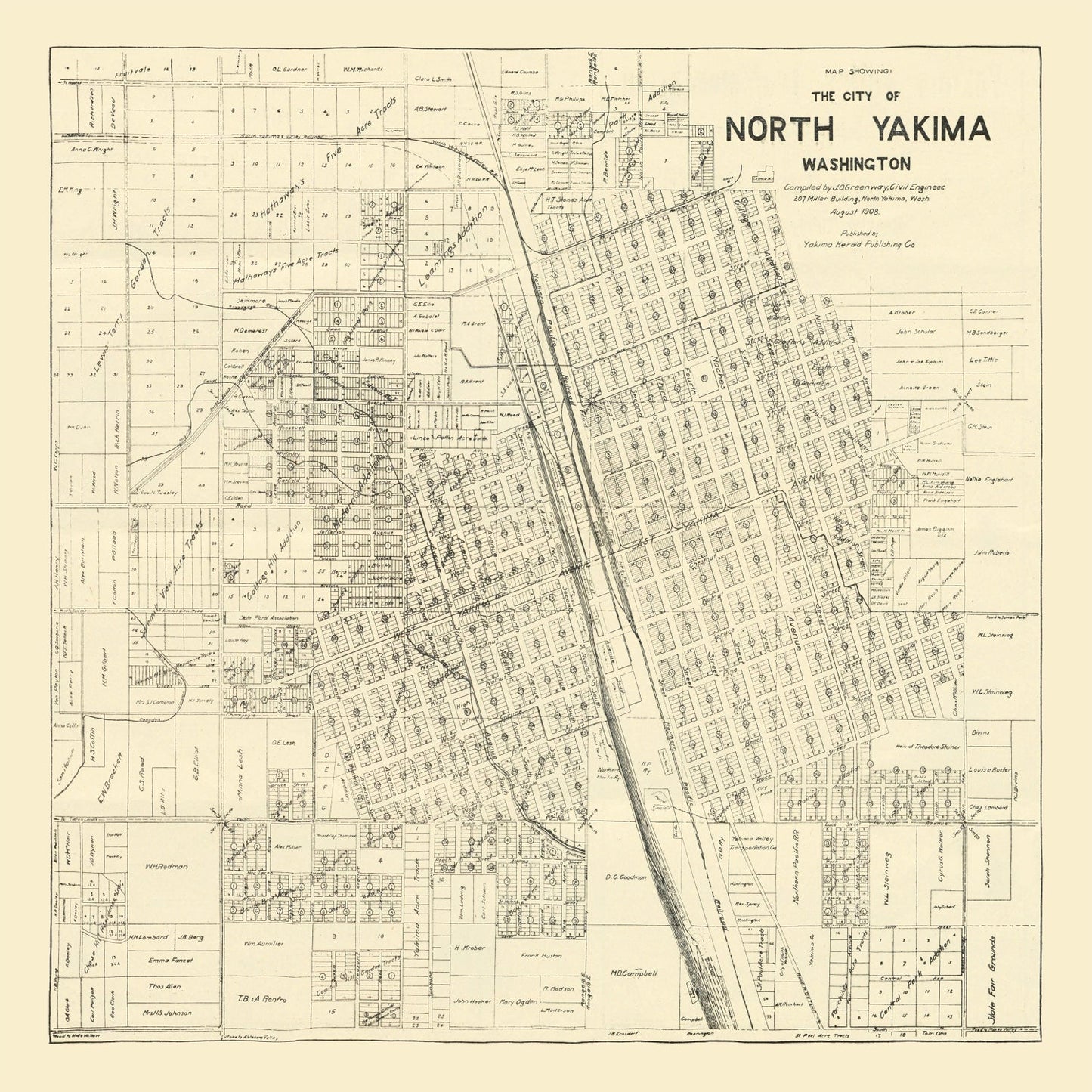 Vintage Map of North Yakima, Washington, 1908