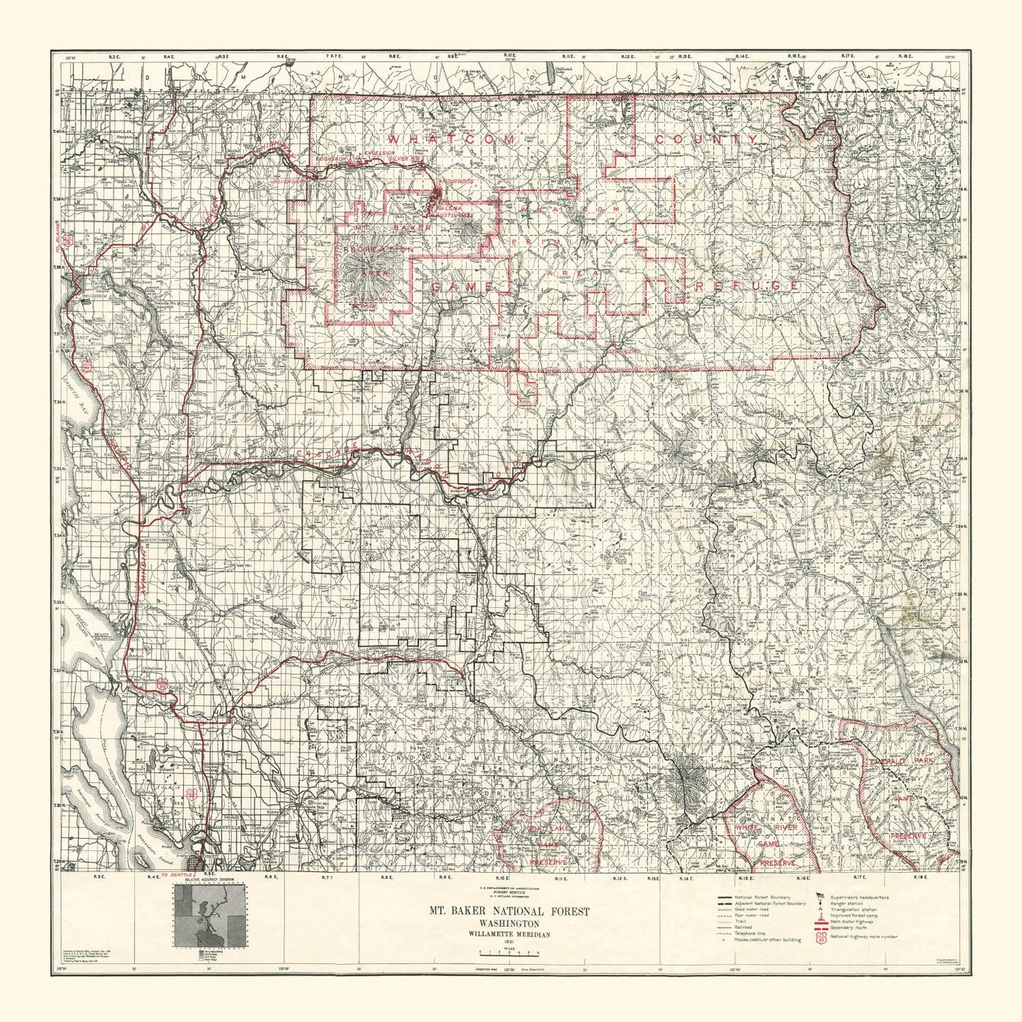 Vintage Map of Mt. Baker National Forest, Washington, 1931