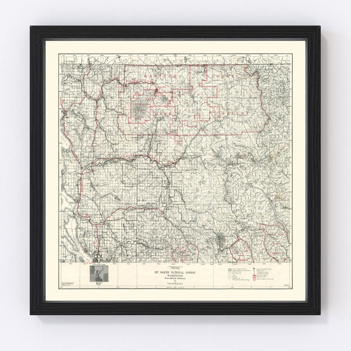 vintage map of Mt. Baker National Forest, Washington, 1931