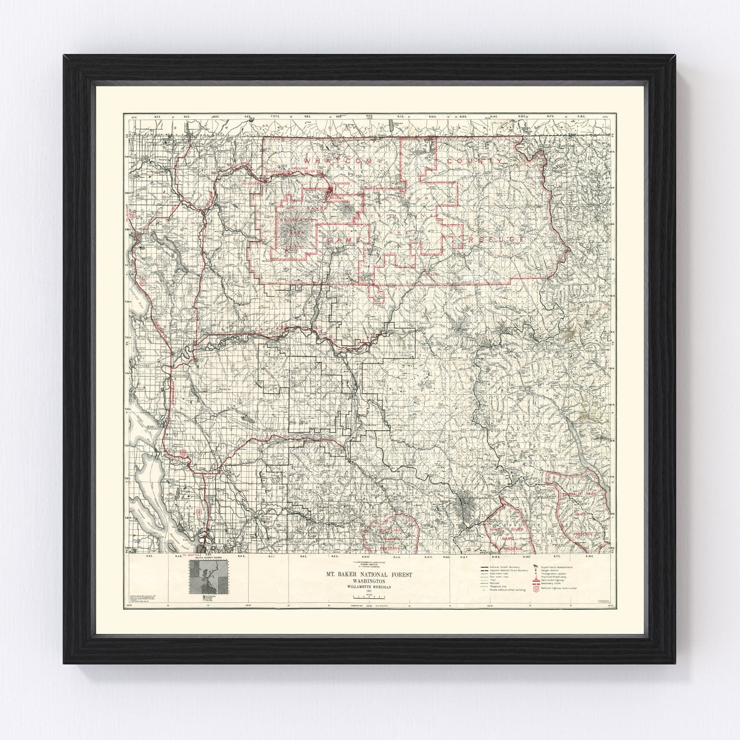 vintage map of Mt. Baker National Forest, Washington, 1931