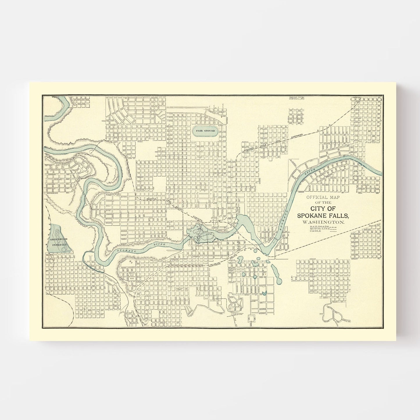 Vintage Map of Spokane Falls, Washington, 1895