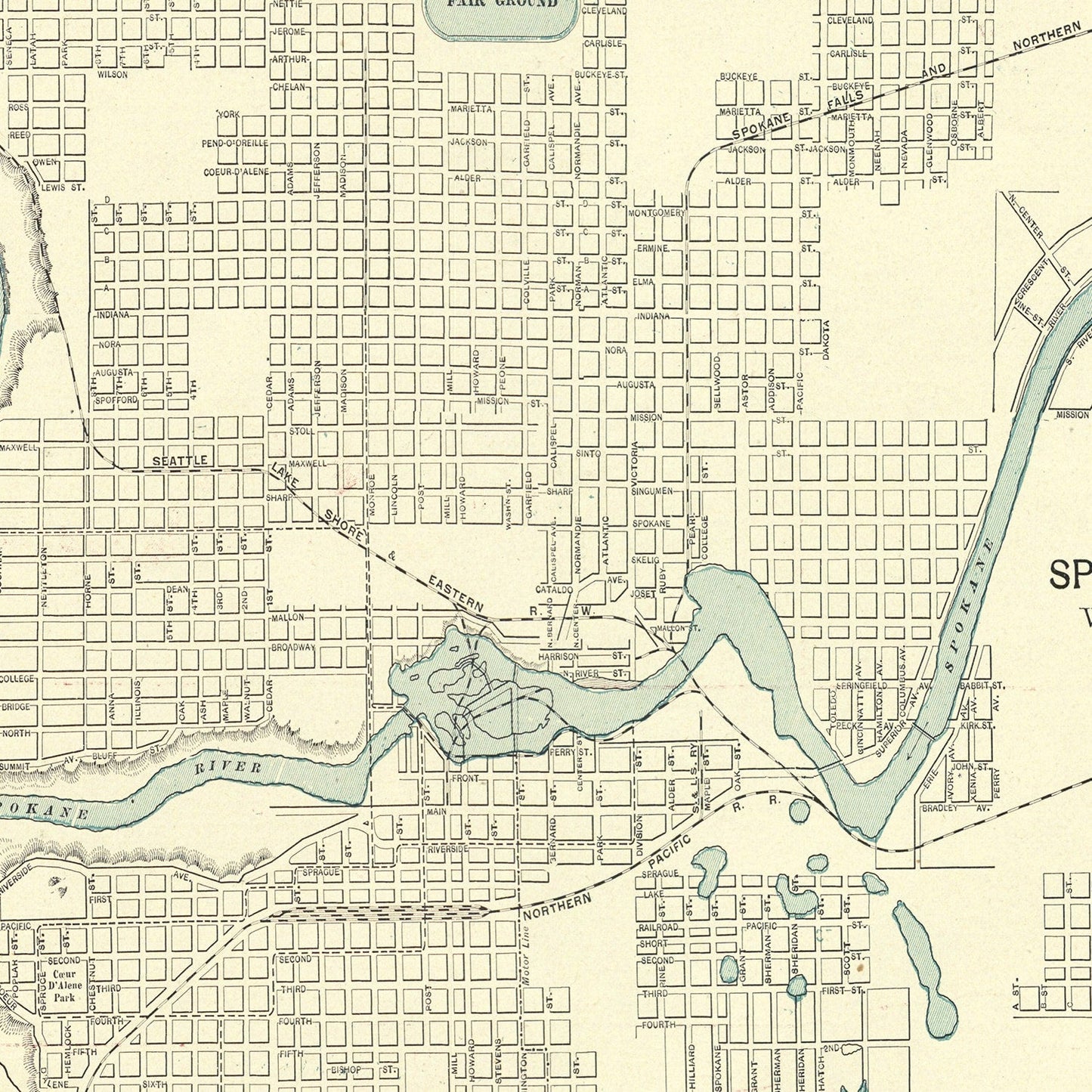 Vintage Map of Spokane Falls, Washington, 1895
