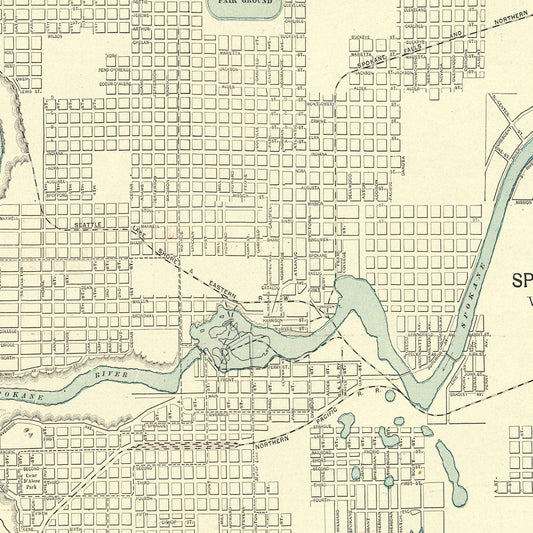 Vintage Map of Spokane Falls, Washington, 1895