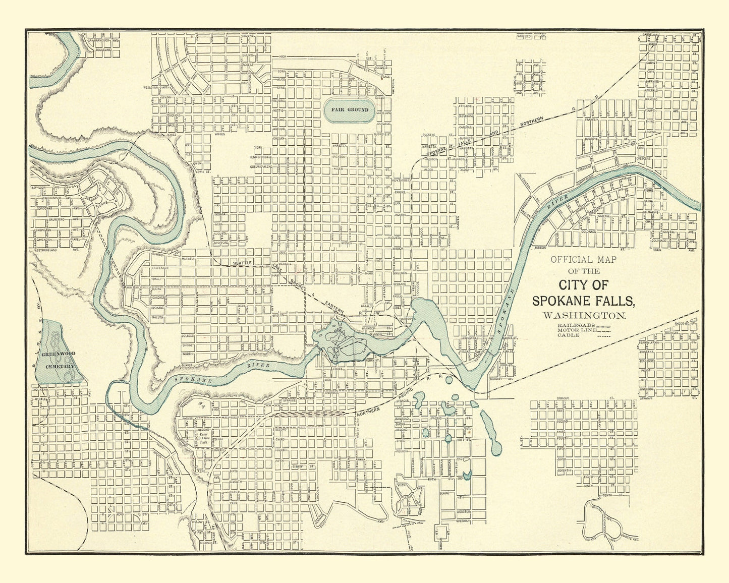 Vintage Map of Spokane Falls, Washington, 1895
