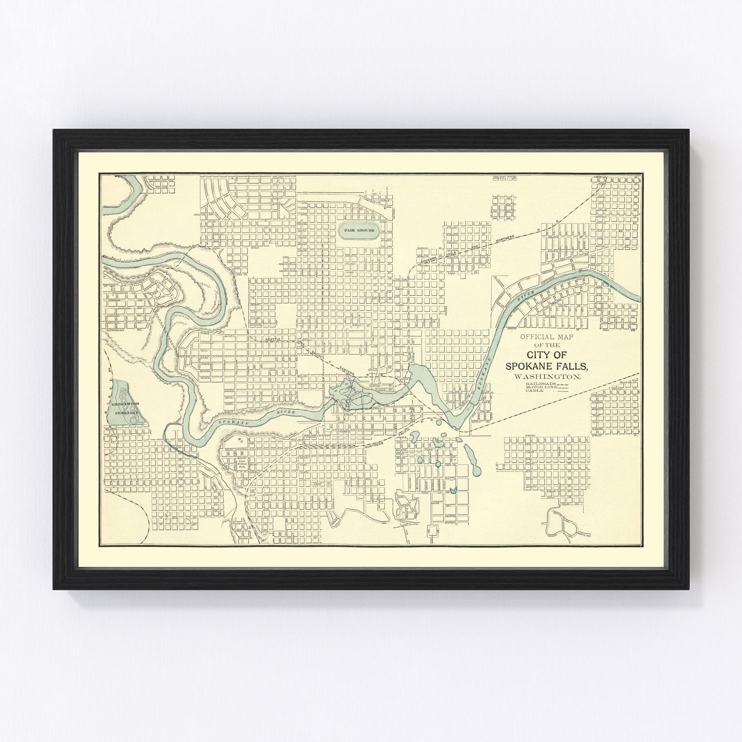 Vintage map of Spokane Falls, Washington, 1895