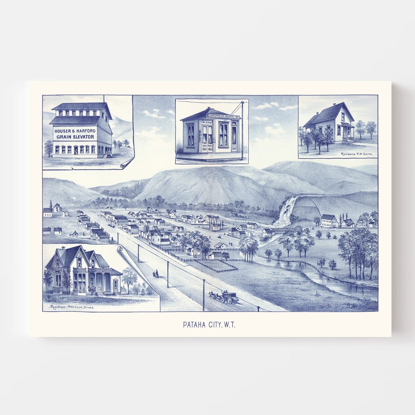 Vintage Map of Pataha City, Washington, 1889
