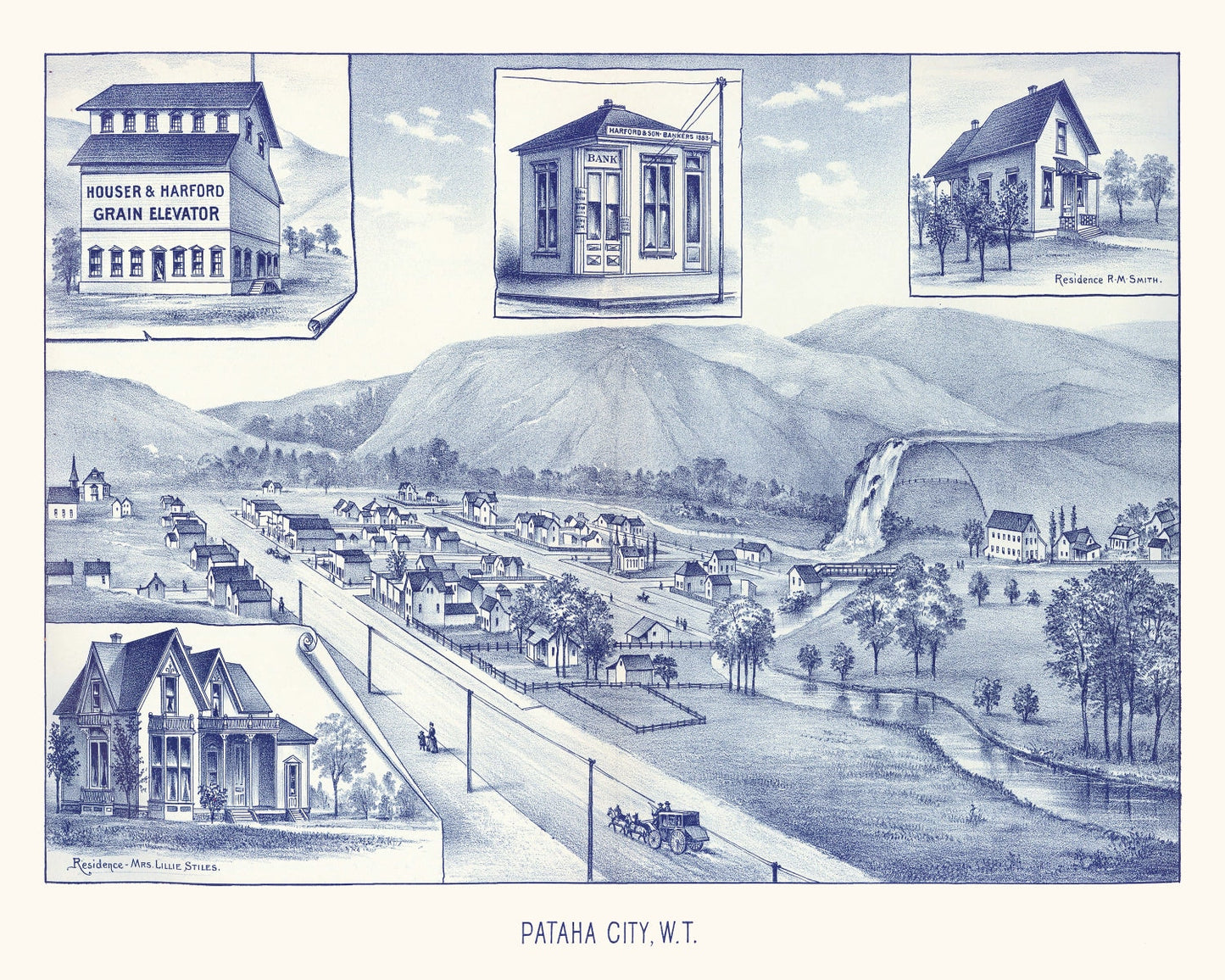 Vintage Map of Pataha City, Washington, 1889