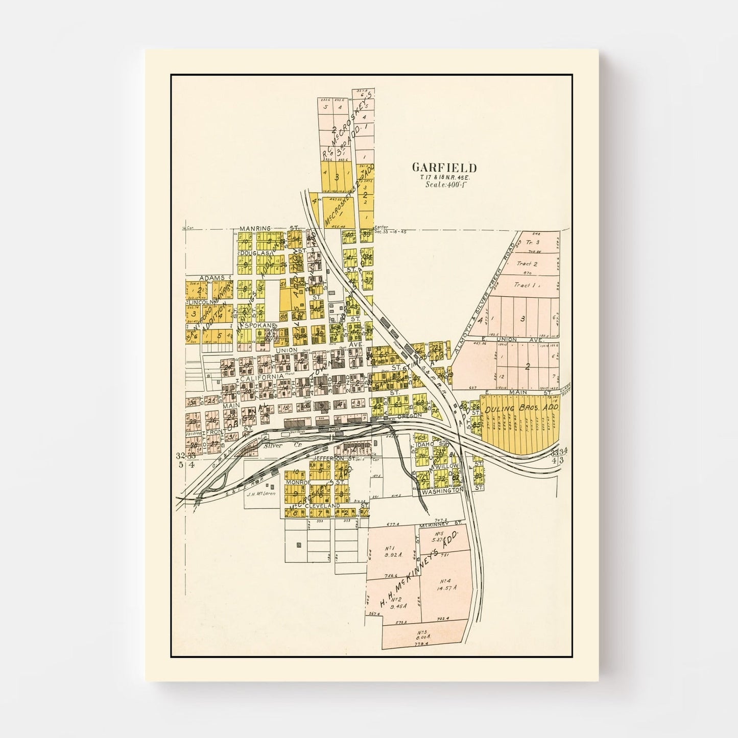 Vintage Map of Garfield, Washington, 1910