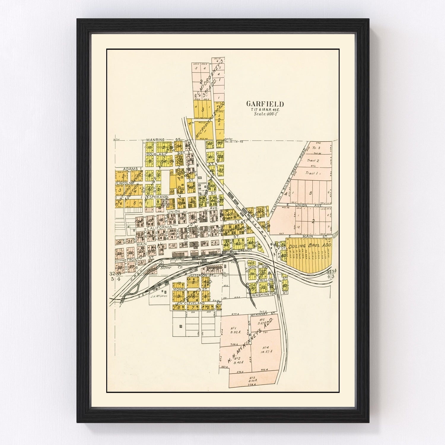 vintage map of Garfield, Washington, 1910