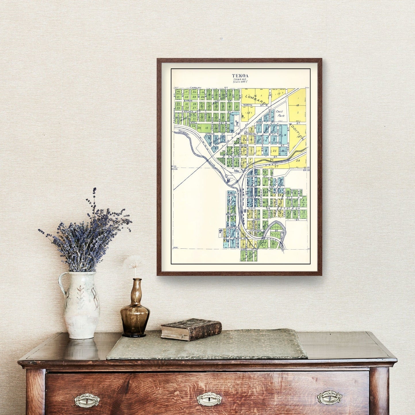 Vintage Map of Tekoa, Washington, 1910
