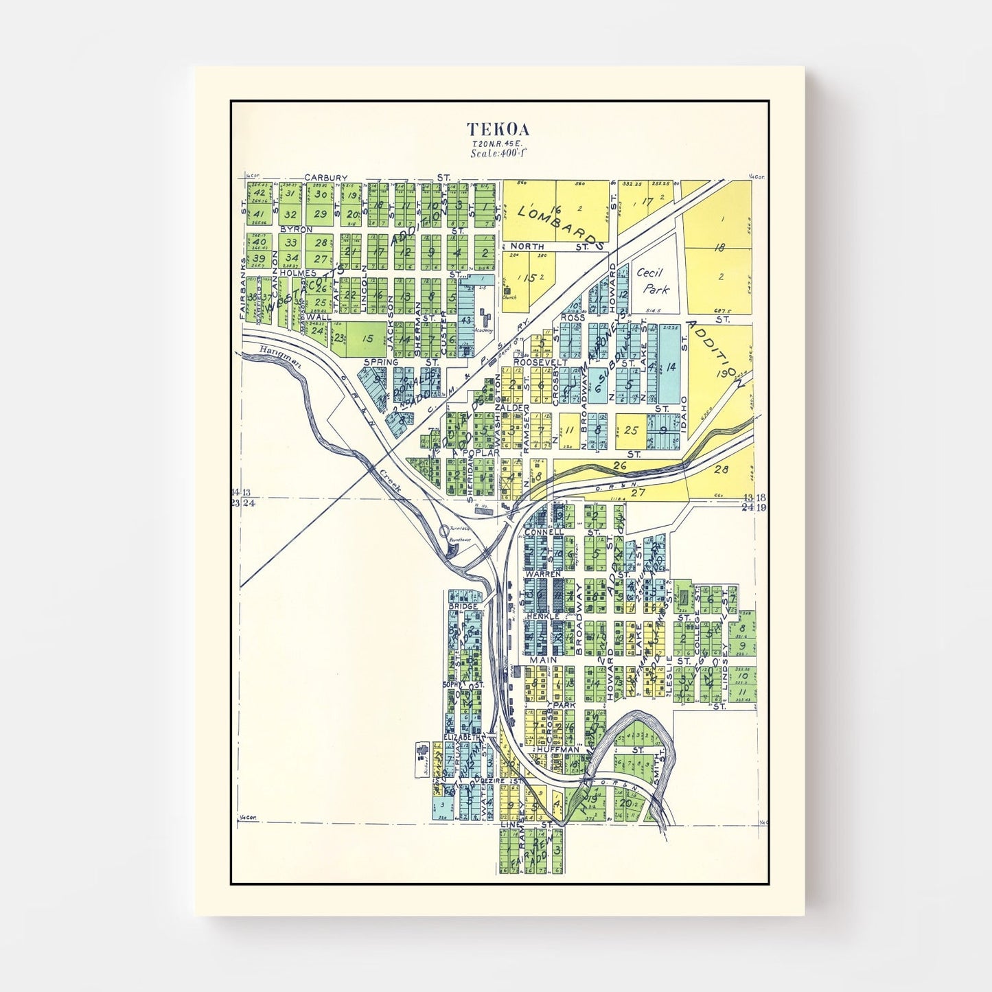 Vintage Map of Tekoa, Washington, 1910