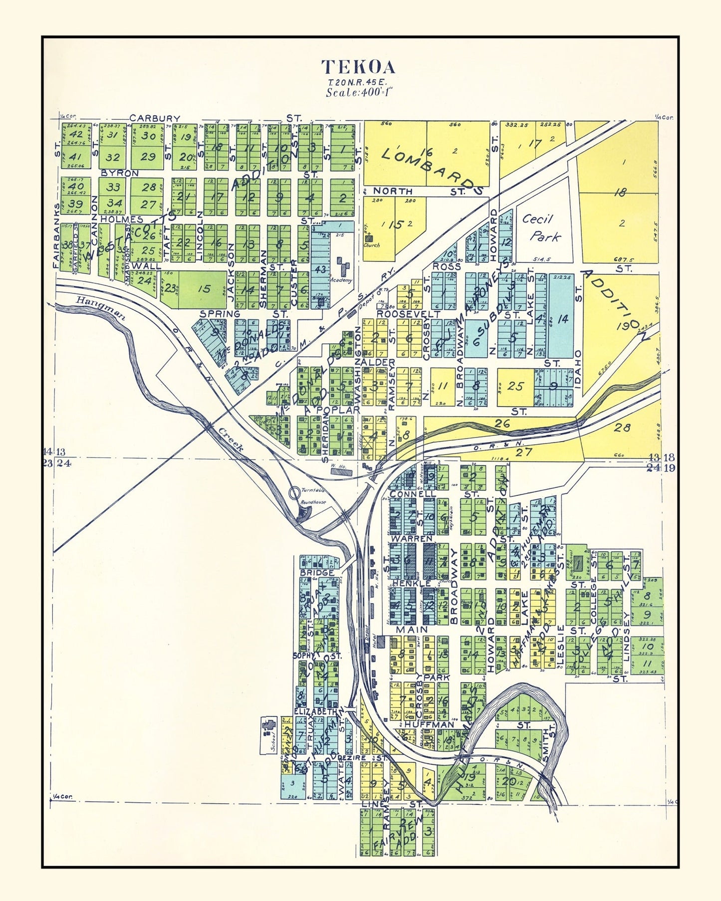 Vintage Map of Tekoa, Washington, 1910