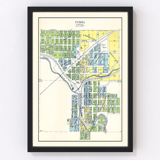 vintage map of Tekoa, Washington, 1910
